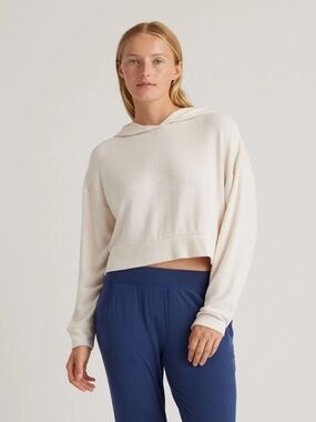 Quince Brushed Lounge Viscose Cropped Pullover Hoodie in Heather Oatmeal Small